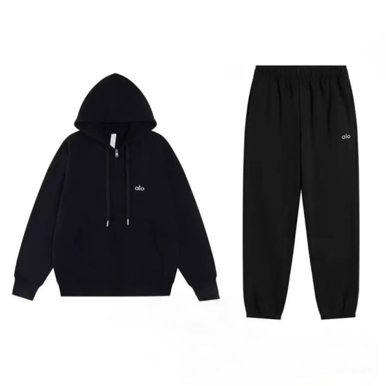 ALO Black Full Zipper Jogger Suit